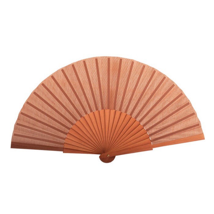 Abanico personalizable de madera oscura y tela de poliéster color marrón primera vista Abanico personalizable de madera oscura y tela de poliéster color marrón primera vista