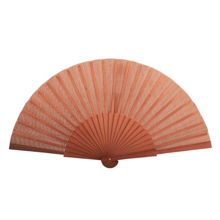 Abanico personalizable de madera oscura y tela de poliéster color marrón segunda vista Abanico personalizable de madera oscura y tela de poliéster color marrón segunda vista