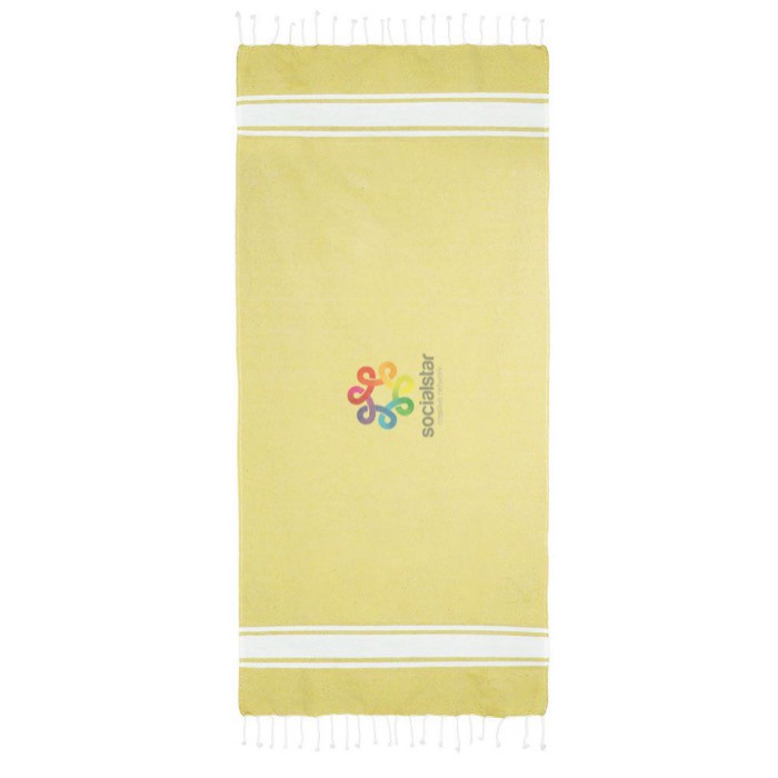 Pareo de algodón reciclado y poliéster en varios colores 150 g/m2 color amarillo tercera vista Pareo de algodón reciclado y poliéster en varios colores 150 g/m2 color amarillo tercera vista