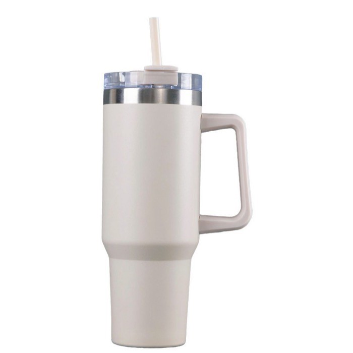 Botella de acero inox reciclado con pajita y asa de transporte 1.18 L color beige primera vista Botella de acero inox reciclado con pajita y asa de transporte 1.18 L color beige primera vista