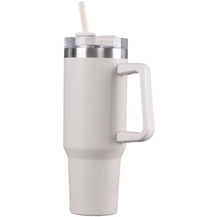 Botella de acero inox reciclado con pajita y asa de transporte 1.18 L color beige segunda vista Botella de acero inox reciclado con pajita y asa de transporte 1.18 L color beige segunda vista