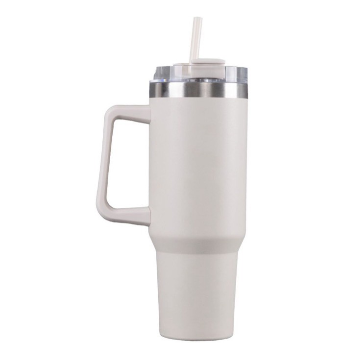 Botella de acero inox reciclado con pajita y asa de transporte 1.18 L color beige tercera vista Botella de acero inox reciclado con pajita y asa de transporte 1.18 L color beige tercera vista