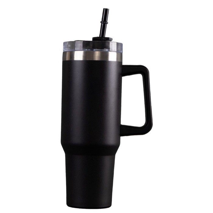 Botella de acero inox reciclado con pajita y asa de transporte 1.18 L color negro primera vista Botella de acero inox reciclado con pajita y asa de transporte 1.18 L color negro primera vista