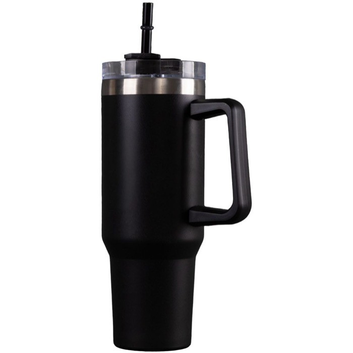 Botella de acero inox reciclado con pajita y asa de transporte 1.18 L color negro segunda vista Botella de acero inox reciclado con pajita y asa de transporte 1.18 L color negro segunda vista