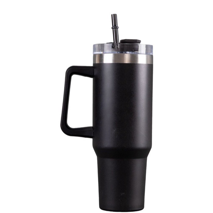 Botella de acero inox reciclado con pajita y asa de transporte 1.18 L color negro tercera vista Botella de acero inox reciclado con pajita y asa de transporte 1.18 L color negro tercera vista