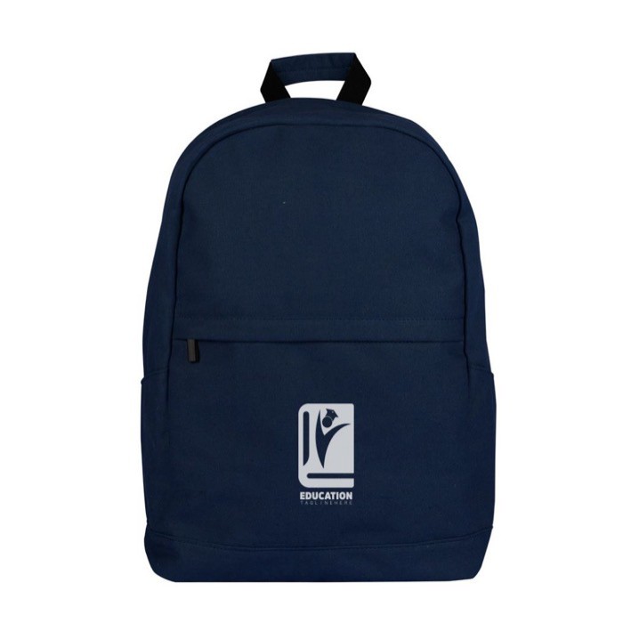 Clásica mochila de portátil de algodón con bolsillos a los lados 15'' color azul marino cuarta vista Clásica mochila de portátil de algodón con bolsillos a los lados 15'' color azul marino cuarta vista