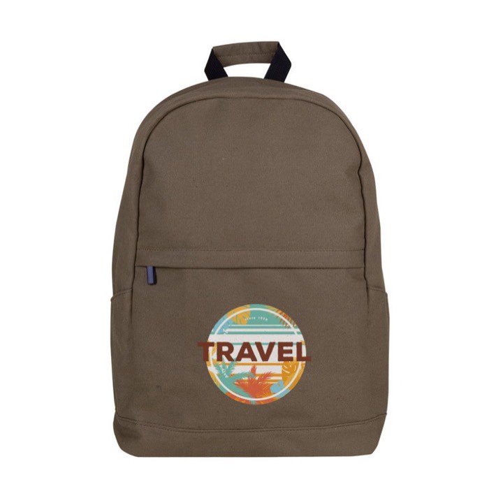 Clásica mochila de portátil de algodón con bolsillos a los lados 15'' color marrón cuarta vista Clásica mochila de portátil de algodón con bolsillos a los lados 15'' color marrón cuarta vista