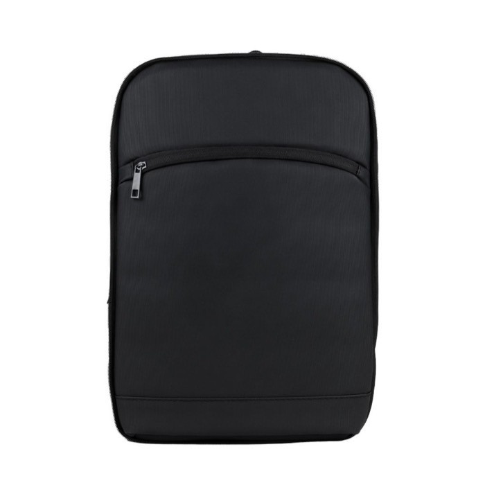 Mochila de PU con cremallera para extenderla y bolsillo exterior color negro primera vista