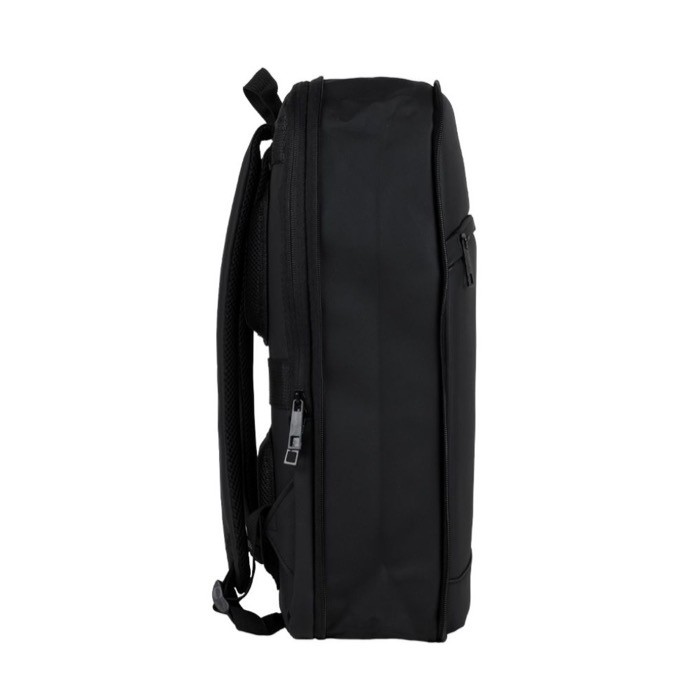 Mochila de PU con cremallera para extenderla y bolsillo exterior color negro tercera vista