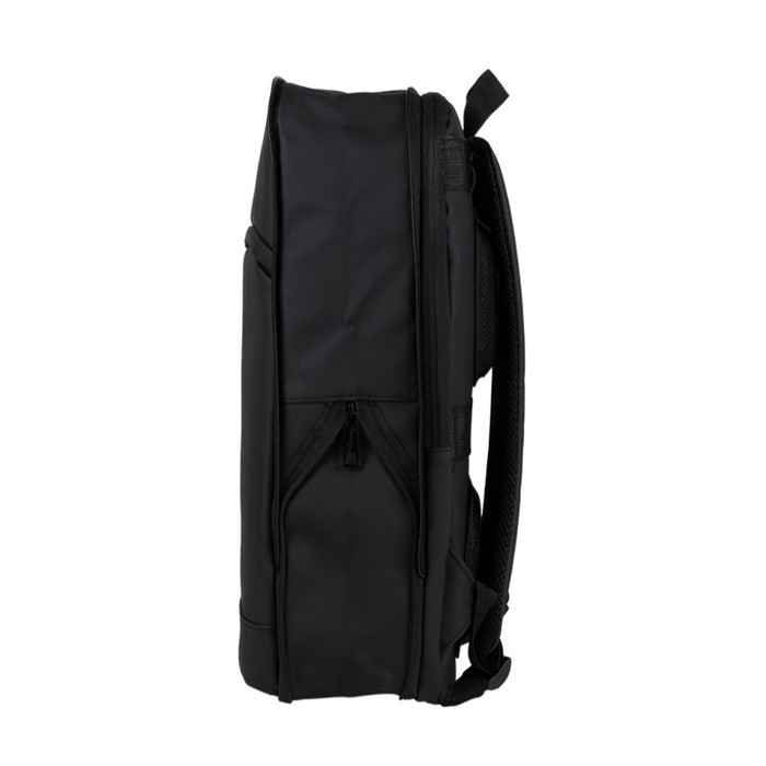 Mochila de PU con cremallera para extenderla y bolsillo exterior color negro cuarta vista