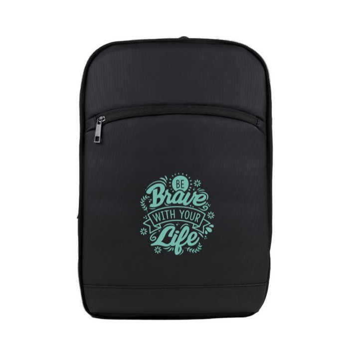 Mochila de PU con cremallera para extenderla y bolsillo exterior color negro vista detalle