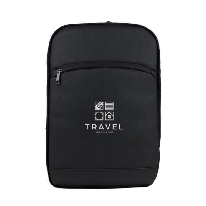 Mochila de PU con cremallera para extenderla y bolsillo exterior color negro vista detalle 2