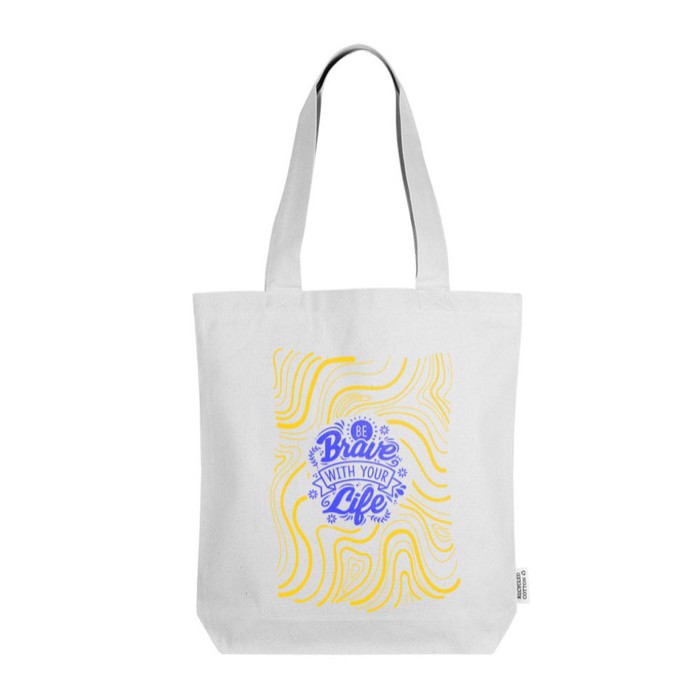 Bolsa de algodón reciclado en colores neutros 320 g/m2 color blanco tercera vista Bolsa de algodón reciclado en colores neutros 320 g/m2 color blanco tercera vista