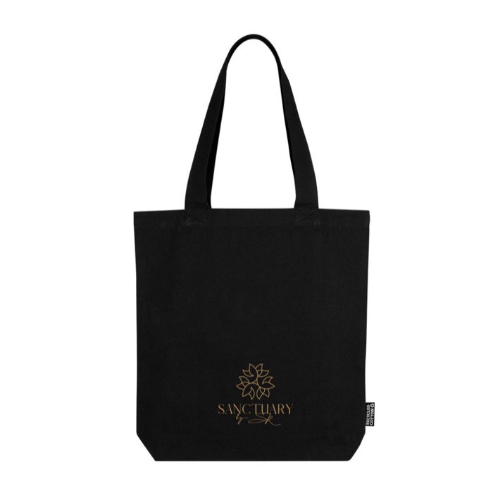 Bolsa de algodón reciclado en colores neutros 320 g/m2 color negro tercera vista Bolsa de algodón reciclado en colores neutros 320 g/m2 color negro tercera vista