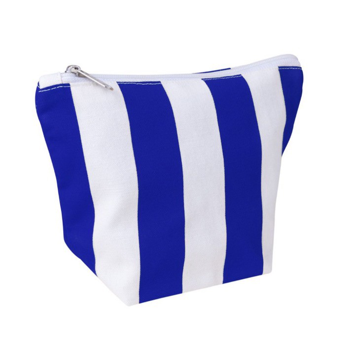 Neceser de algodón reciclado con diseño de rayas verticales color azul real segunda vista Neceser de algodón reciclado con diseño de rayas verticales color azul real segunda vista