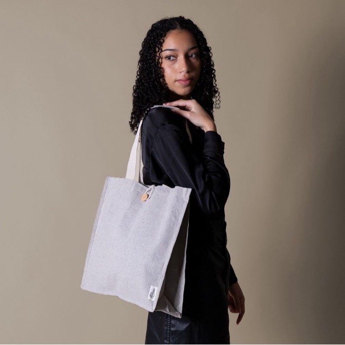 Bolsa de algodón de apariencia jaspeada con botón de cierre primera vista Bolsa de algodón de apariencia jaspeada con botón de cierre primera vista