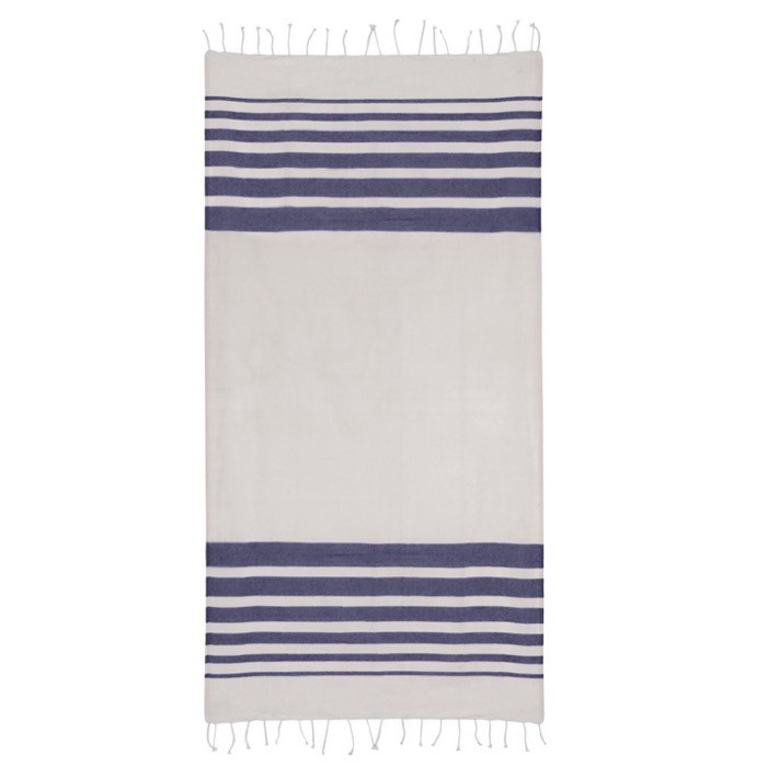 Pareo de algodón reciclado y poliéster con flecos 150 g/m2 color azul marino segunda vista Pareo de algodón reciclado y poliéster con flecos 150 g/m2 color azul marino segunda vista