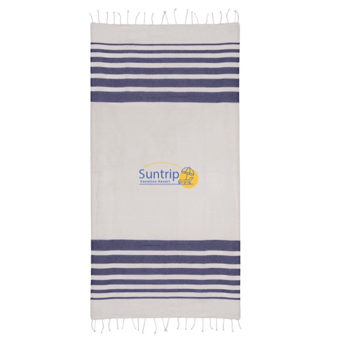 Pareo de algodón reciclado y poliéster con flecos 150 g/m2 color azul marino tercera vista Pareo de algodón reciclado y poliéster con flecos 150 g/m2 color azul marino tercera vista