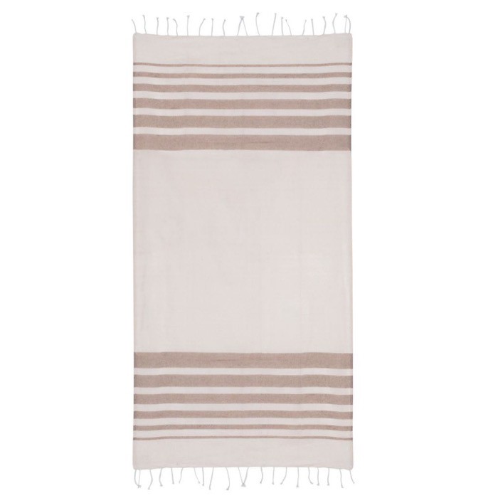 Pareo de algodón reciclado y poliéster con flecos 150 g/m2 color beige segunda vista Pareo de algodón reciclado y poliéster con flecos 150 g/m2 color beige segunda vista