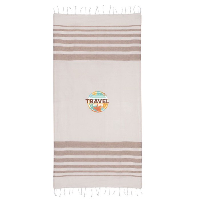 Pareo de algodón reciclado y poliéster con flecos 150 g/m2 color beige tercera vista Pareo de algodón reciclado y poliéster con flecos 150 g/m2 color beige tercera vista