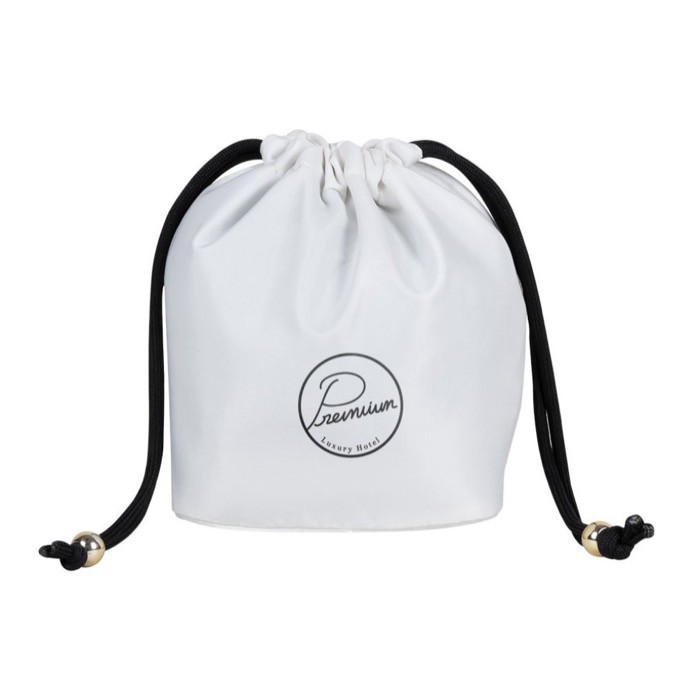 Bolsa pequeña de nylon con elegante cierre de cordones negros color natural tercera vista