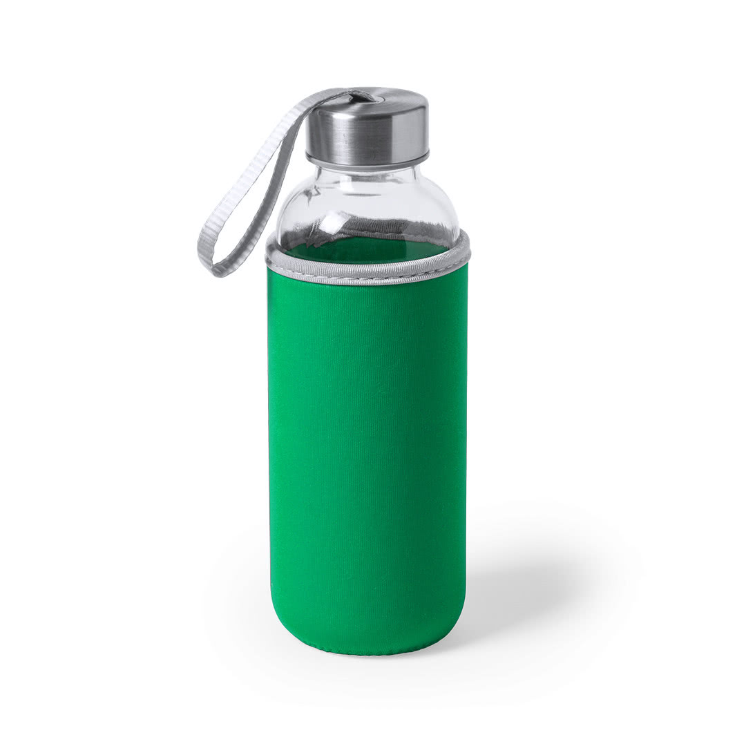 Botella de cristal propaganda con funda color verde Botella de cristal propaganda con funda color verde