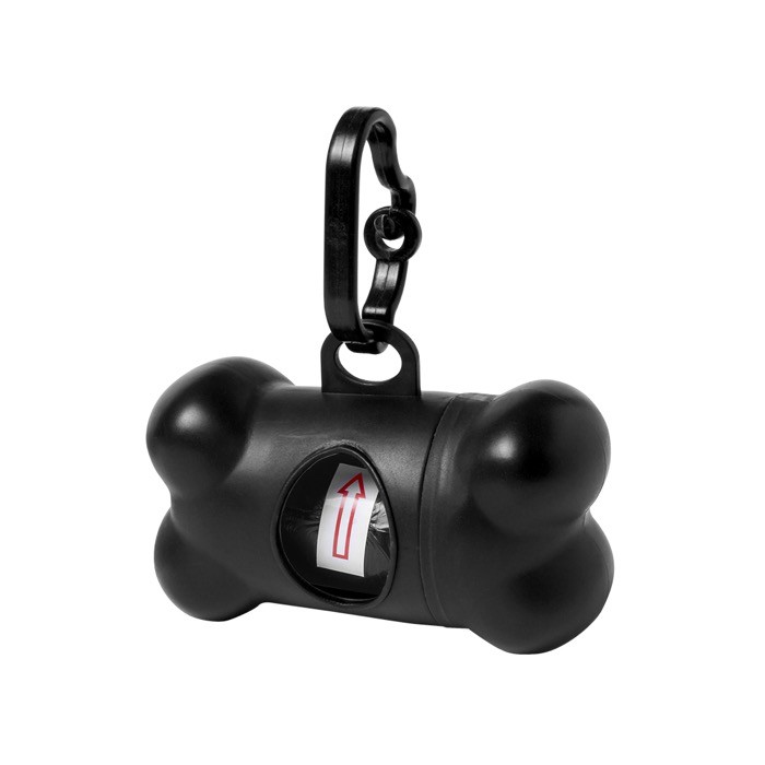 Dispensador de 15 bolsas para mascotas en forma de hueso color negro primera vista