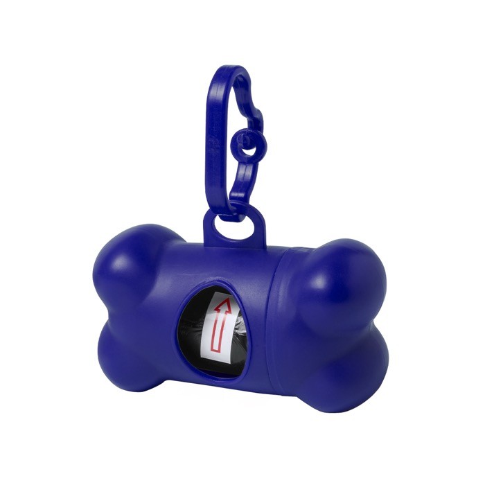 Dispensador de 15 bolsas para mascotas en forma de hueso color azul primera vista