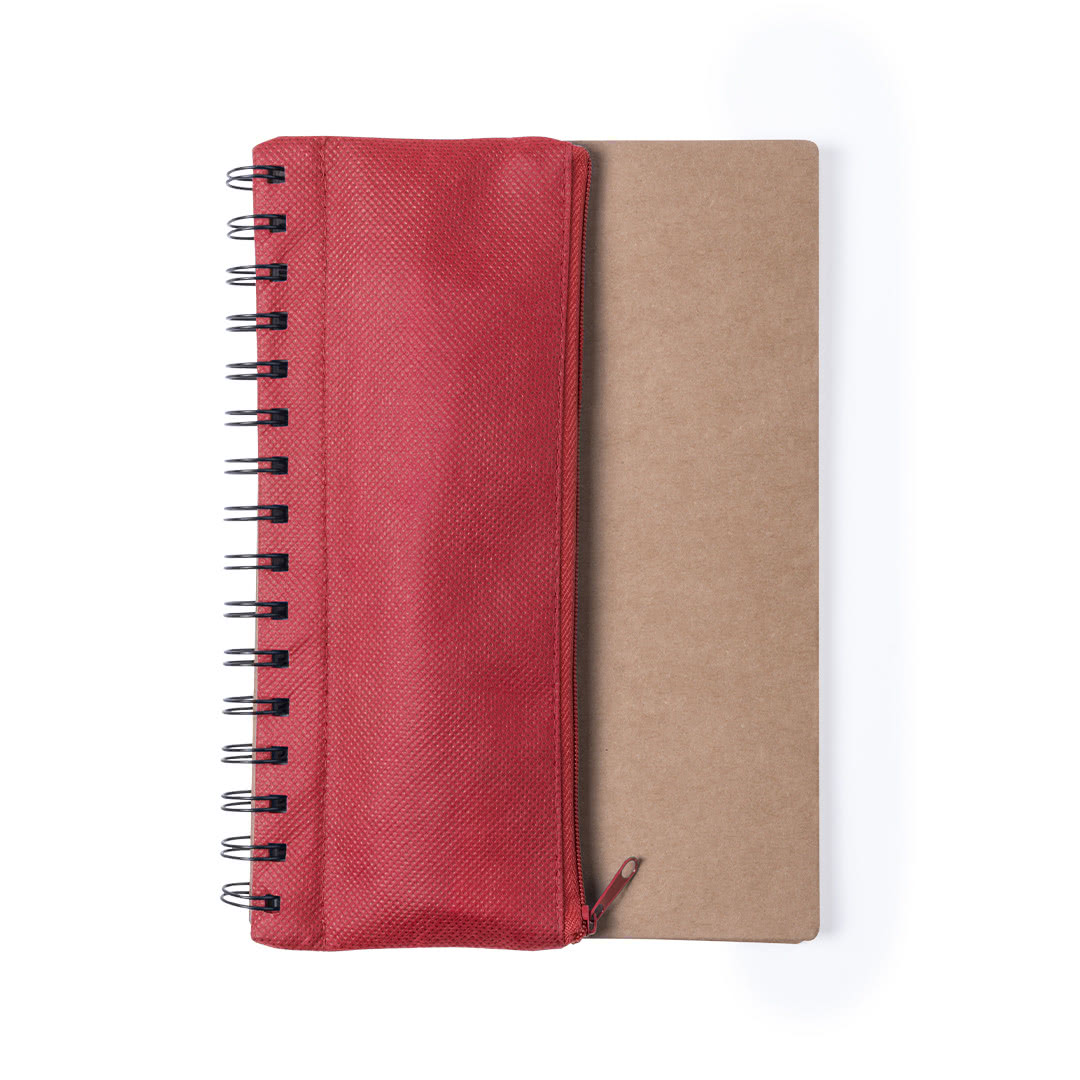 Libreta con estuche y accesorios de escritura color rojo