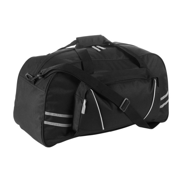 Bolsa deportiva de poliéster con bolsillo frontal con cremallera color negro primera vista Bolsa deportiva de poliéster con bolsillo frontal con cremallera color negro primera vista