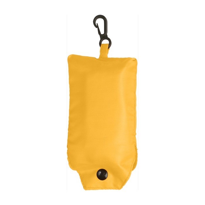 Bolsa plegable de poliéster 190T de la compra con mosquetón color amarillo primera vista Bolsa plegable de poliéster 190T de la compra con mosquetón color amarillo primera vista