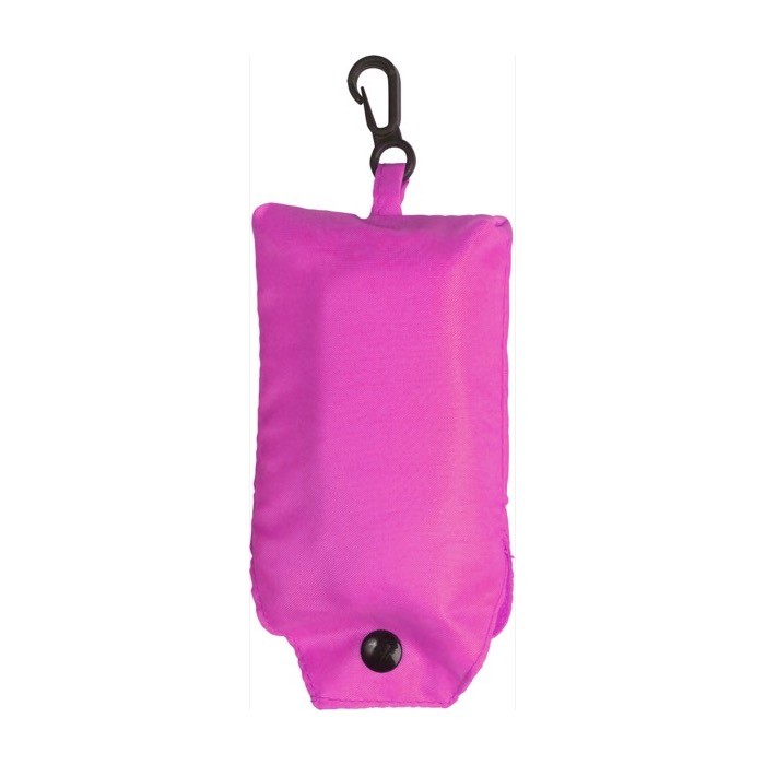 Bolsa plegable de poliéster 190T de la compra con mosquetón color rosa primera vista Bolsa plegable de poliéster 190T de la compra con mosquetón color rosa primera vista