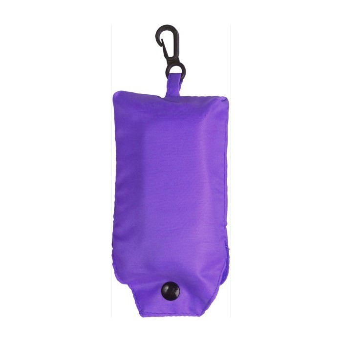Bolsa plegable de poliéster 190T de la compra con mosquetón color violeta primera vista Bolsa plegable de poliéster 190T de la compra con mosquetón color violeta primera vista