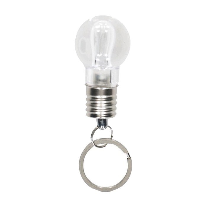 Llavero linterna en forma de bombilla de luz con luz blanca color plateado primera vista Llavero linterna en forma de bombilla de luz con luz blanca color plateado primera vista