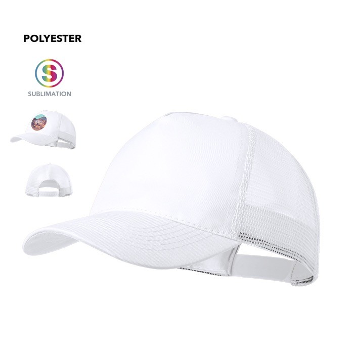 Gorra de 5 paneles con malla trasera y cierre ajustable de plástico
