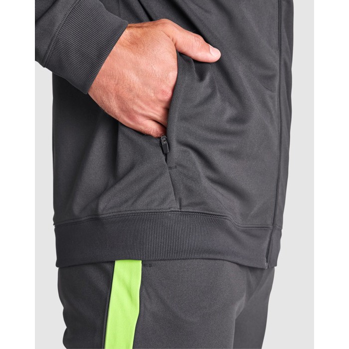 Chándal con pecho de color a contraste con cuello 225 g/m2 Roly Direct Evans color verde lima vista detalle 2