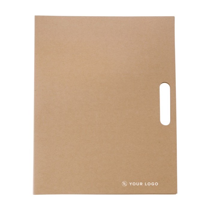 Carpeta de cartón con bloc de notas, bolígrafo y memos adhesivos color marrón tercera vista Carpeta de cartón con bloc de notas, bolígrafo y memos adhesivos color marrón tercera vista