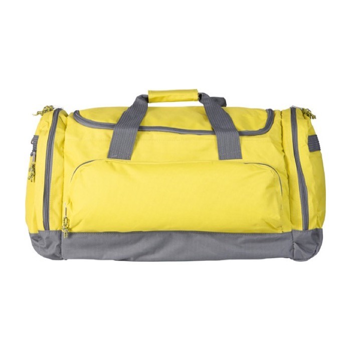 Bolsa deportiva con diversos bolsillos color amarillo primera vista