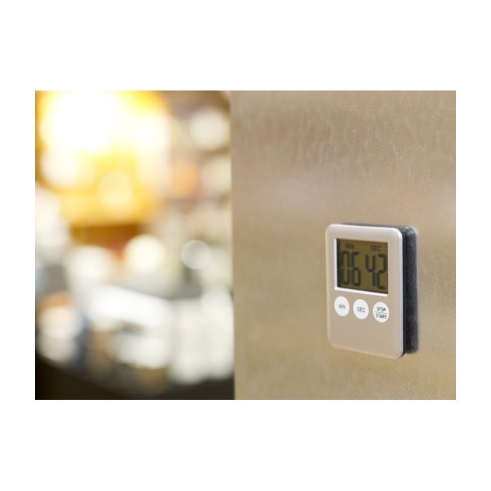 Temporizador de ABS con imán resistente y pilas incluidas color plateado cuarta vista Temporizador de ABS con imán resistente y pilas incluidas color plateado cuarta vista