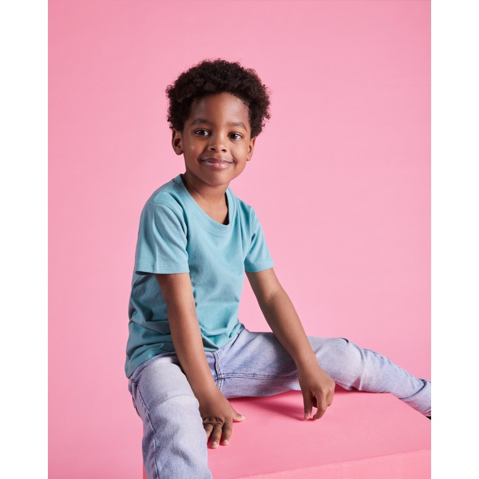 Camiseta de manga corta en algodón de punto liso 155 g/m2 Roly Direct Beagle color azul pastel segunda vista de uso