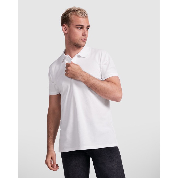 Polo de manga corta de algodón orgánico 210 g/m2 Roly Direct Prince color blanco primera vista de uso