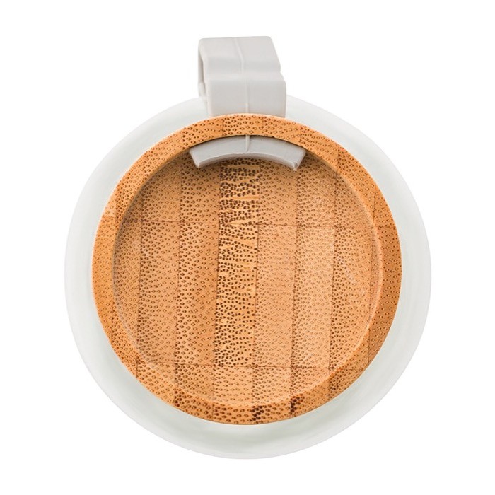 Botella con tapón de bambú y cinta color transparente cuarta vista Botella con tapón de bambú y cinta color transparente cuarta vista