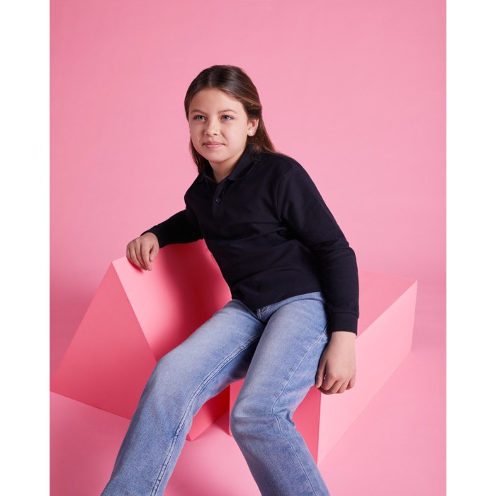 Polo de algodón de manga larga con puños canalé 220 g/m2 Roly Direct Estrella color rojo segunda vista de uso