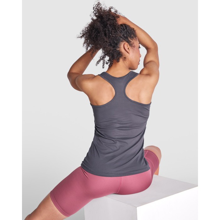 Camiseta técnica slim de tirantes con elastano 160 g/m2 Roly Direct Aida color turquesa sexta vista de uso