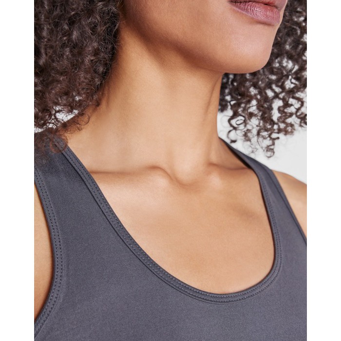 Camiseta técnica slim de tirantes con elastano 160 g/m2 Roly Direct Aida color turquesa vista detalle 1