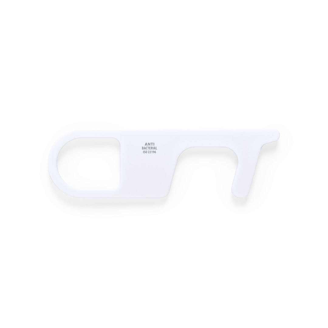 Llavero antibacteriano y anticontacto con logo color blanco