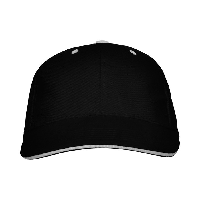 Gorra de algodón de 6 paneles con cierre de velcro trasero color negro segunda vista