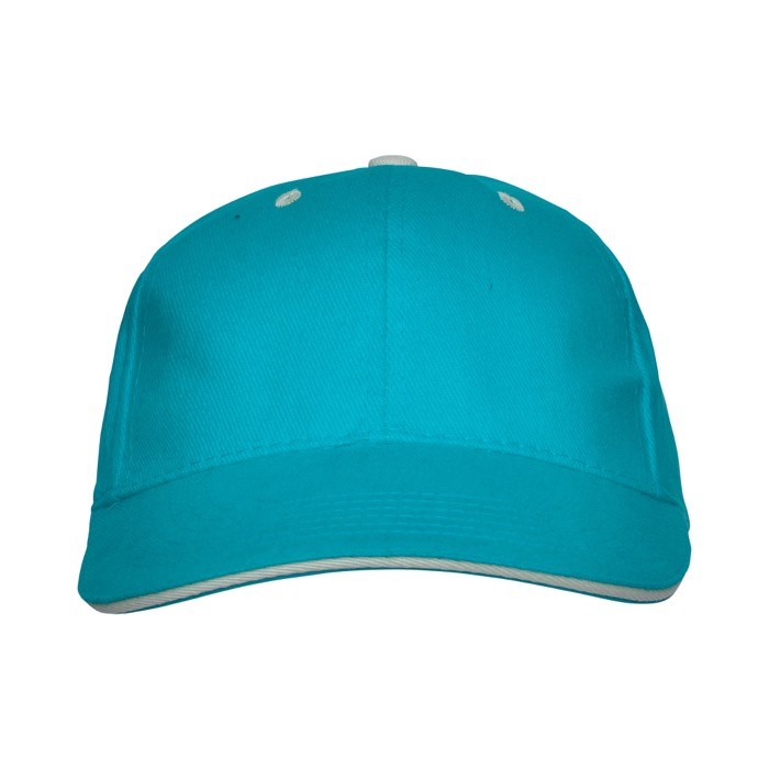 Gorra de algodón de 6 paneles con cierre de velcro trasero color turquesa segunda vista