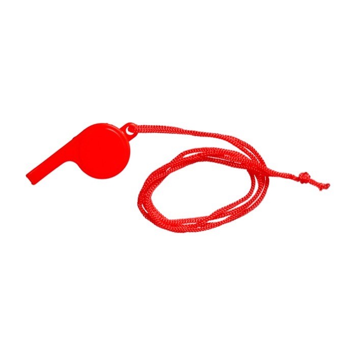 Clásico silbato de plástico colgante con cuerda a juego color rojo segunda vista Clásico silbato de plástico colgante con cuerda a juego color rojo segunda vista