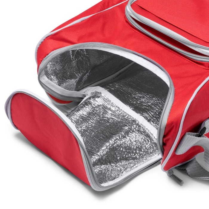Nevera de poliéster con bolsillo principal isotérmico para 15L color rojo vista detalle 1